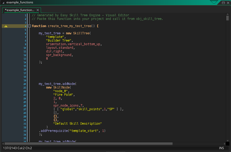 Pasting the exported GML function into a project script