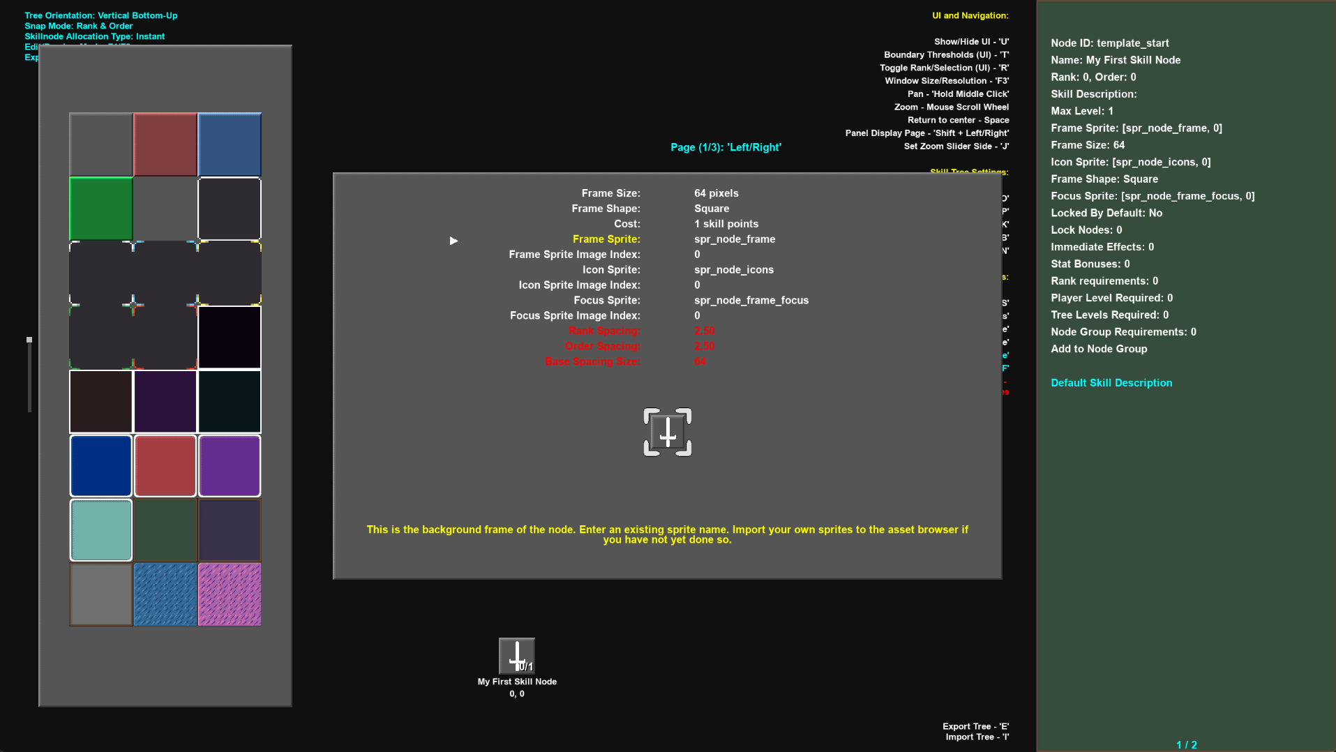 Setting default values for newly created skill nodes