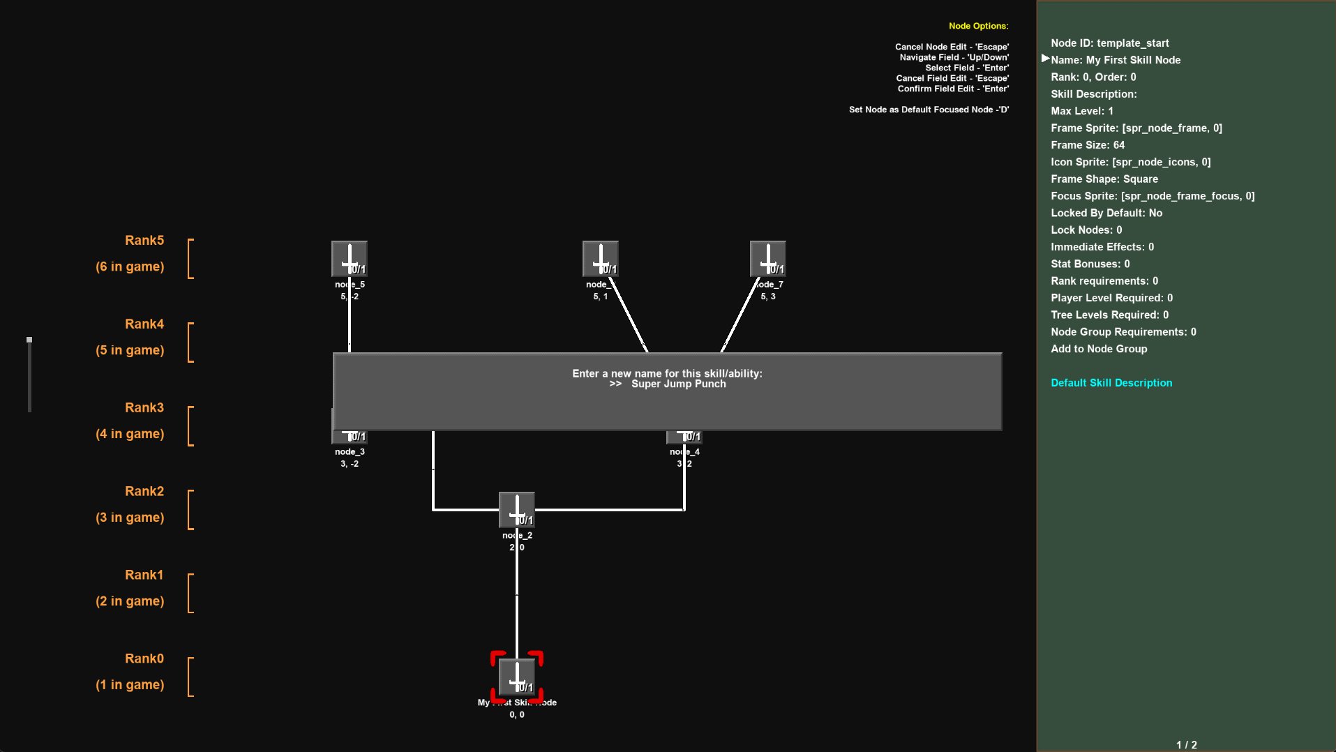 Renaming a skill node in the Visual Editor