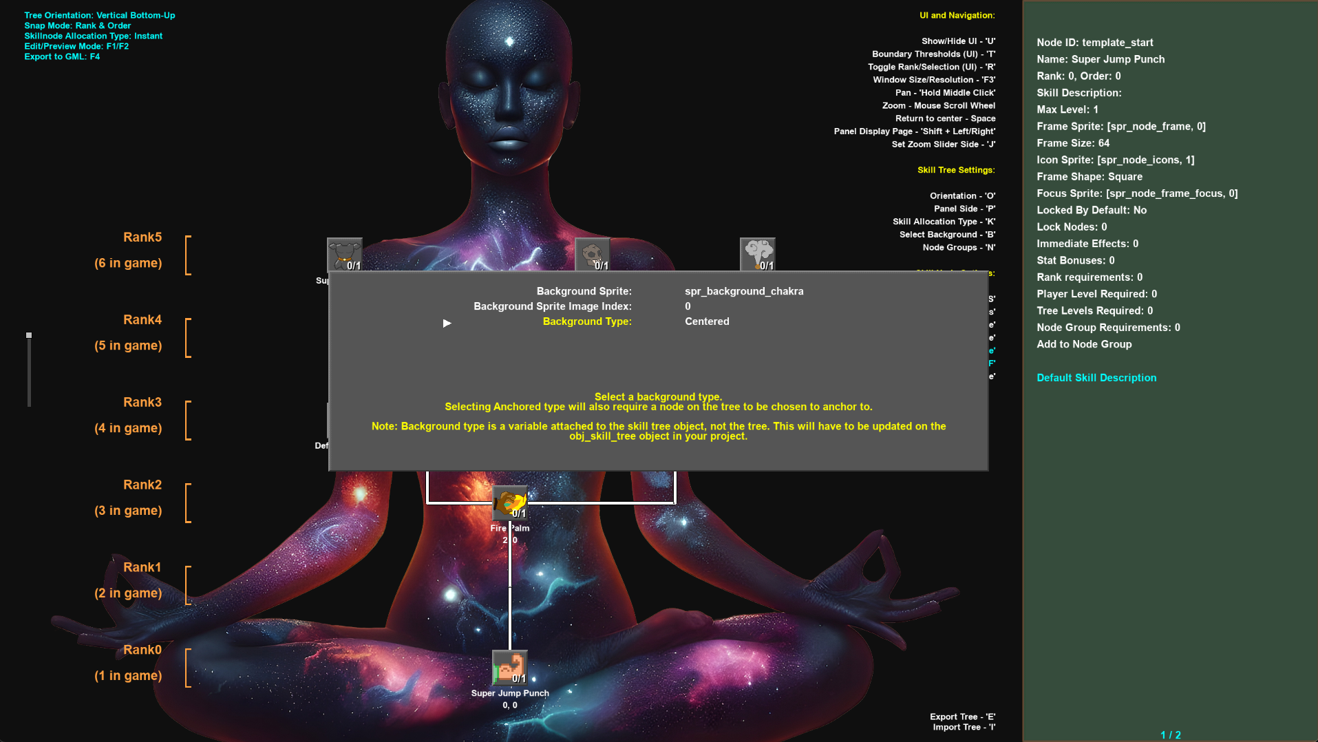 Changing the skill tree background settings