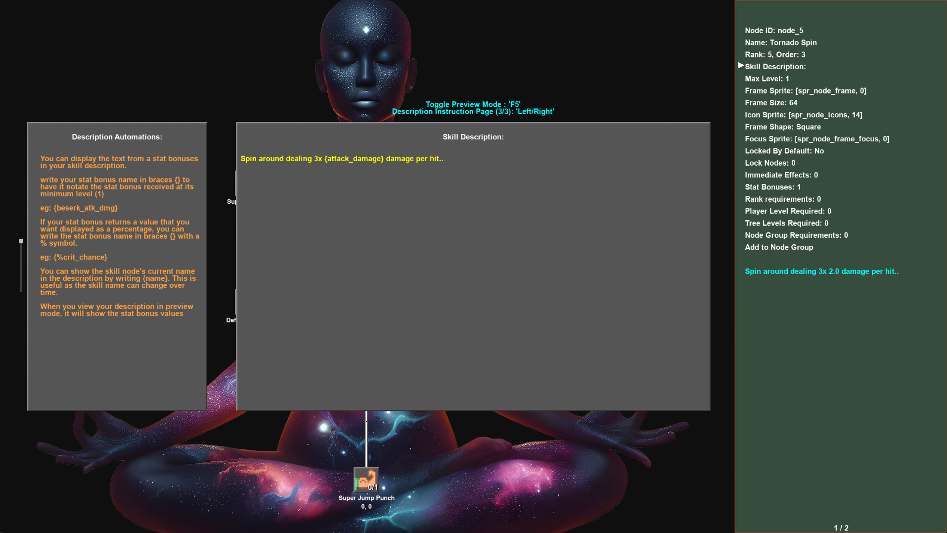 Adding a description to a skill node